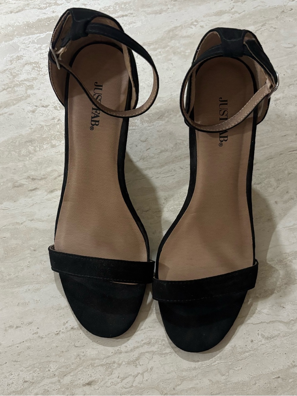 JustFab Black Wedge Sandals – Size 8.5